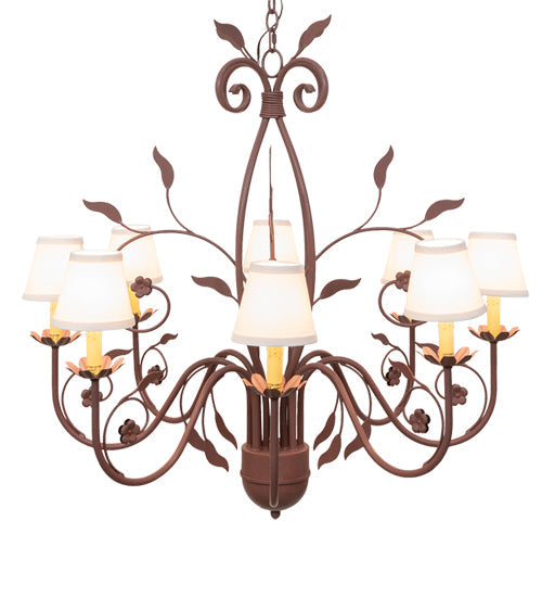 Meyda Lighting Bordeaux 37" 8-Light Rust Chandelier With White Natural Linen Shade