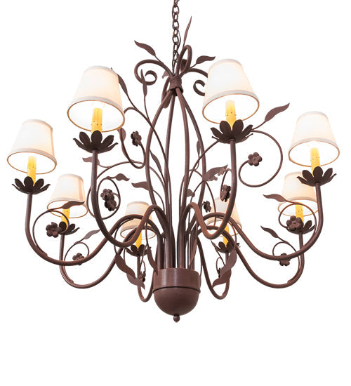 Meyda Lighting Bordeaux 37" 8-Light Rust Chandelier With White Natural Linen Shade