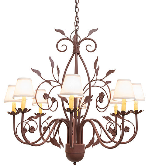 Meyda Lighting Bordeaux 37" 8-Light Rust Chandelier With White Natural Linen Shade
