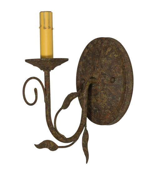 Meyda Lighting Bordeaux 7" Organic Rust Wall Sconce With Beige Natural Linen Shade Glass