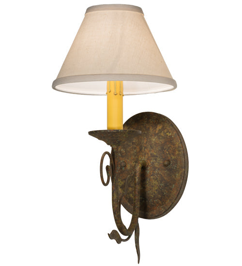 Meyda Lighting Bordeaux 7" Organic Rust Wall Sconce With Beige Natural Linen Shade Glass