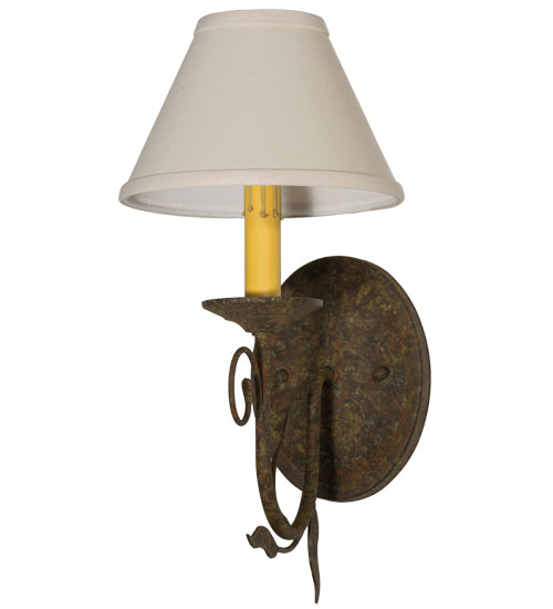 Meyda Lighting Bordeaux 7" Organic Rust Wall Sconce With Beige Natural Linen Shade Glass