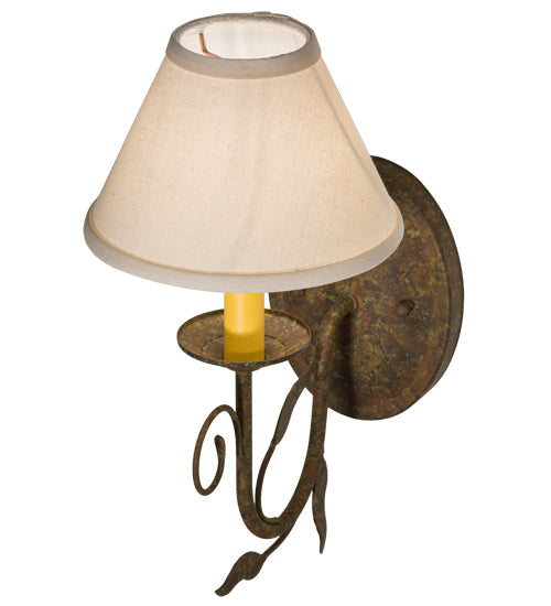 Meyda Lighting Bordeaux 7" Organic Rust Wall Sconce With Beige Natural Linen Shade Glass