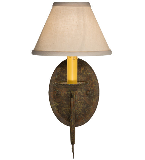 Meyda Lighting Bordeaux 7" Organic Rust Wall Sconce With Beige Natural Linen Shade Glass