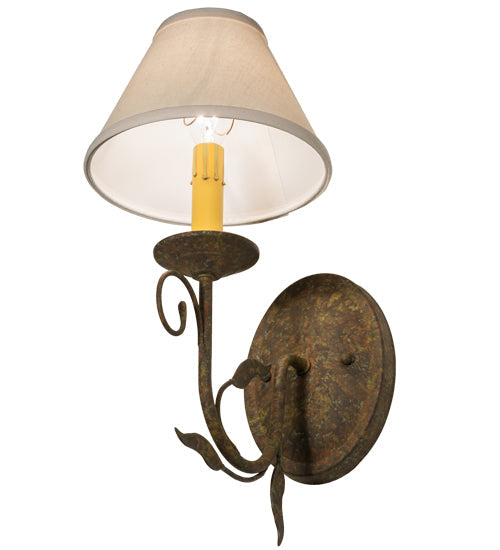 Meyda Lighting Bordeaux 7" Organic Rust Wall Sconce With Beige Natural Linen Shade Glass