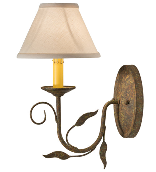 Meyda Lighting Bordeaux 7" Organic Rust Wall Sconce With Beige Natural Linen Shade Glass