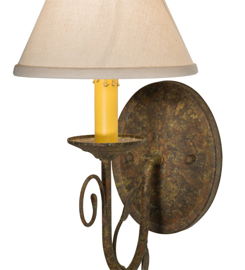 Meyda Lighting Bordeaux 7" Organic Rust Wall Sconce With Beige Natural Linen Shade Glass