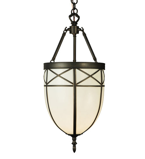 Meyda Lighting Borough Hall 11" Craftsman Brown Pendant Light With White Art Shade Glass
