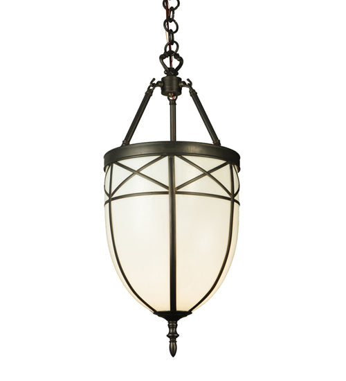 Meyda Lighting Borough Hall 11" Craftsman Brown Pendant Light With White Art Shade Glass