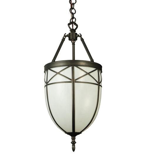 Meyda Lighting Borough Hall 11" Craftsman Brown Pendant Light With White Art Shade Glass