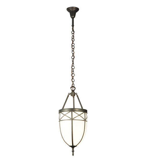 Meyda Lighting Borough Hall 11" Craftsman Brown Pendant Light With White Art Shade Glass