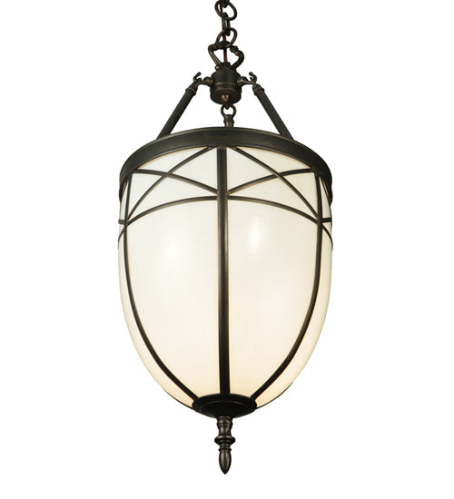 Meyda Lighting Borough Hall 11" Craftsman Brown Pendant Light With White Art Shade Glass