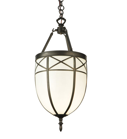 Meyda Lighting Borough Hall 11" Craftsman Brown Pendant Light With White Art Shade Glass
