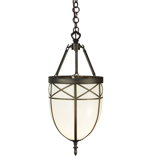 Meyda Lighting Borough Hall 11" Craftsman Brown Pendant Light With White Art Shade Glass