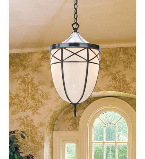 Meyda Lighting Borough Hall 14" 2-Light Craftsman Brown Pendant Light With White Art Shade Glass