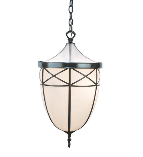 Meyda Lighting Borough Hall 14" 2-Light Craftsman Brown Pendant Light With White Art Shade Glass