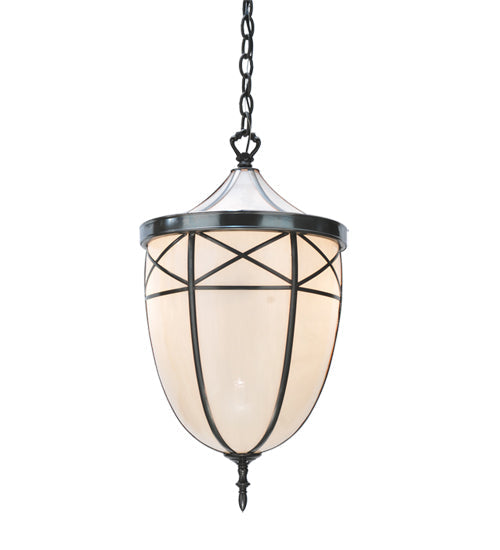 Meyda Lighting Borough Hall 14" 2-Light Craftsman Brown Pendant Light With White Art Shade Glass