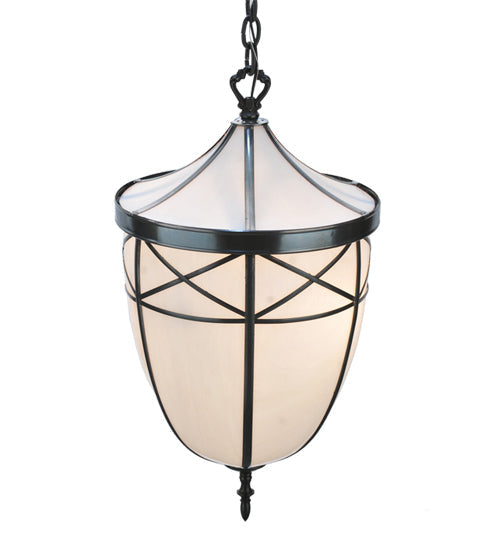 Meyda Lighting Borough Hall 14" 2-Light Craftsman Brown Pendant Light With White Art Shade Glass