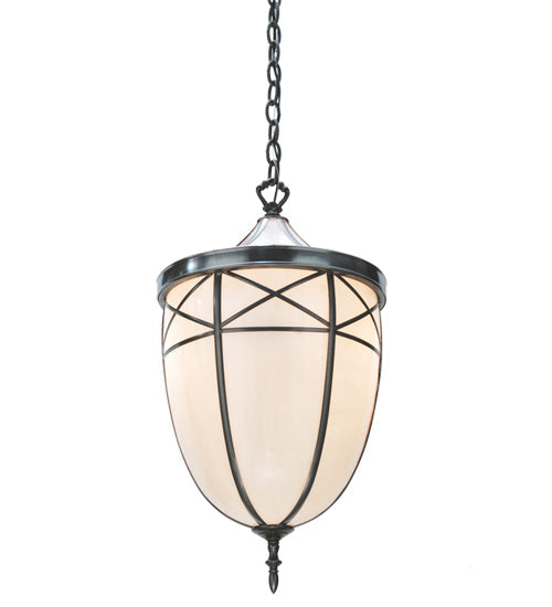 Meyda Lighting Borough Hall 14" 2-Light Craftsman Brown Pendant Light With White Art Shade Glass