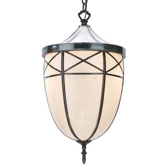 Meyda Lighting Borough Hall 14" 2-Light Craftsman Brown Pendant Light With White Art Shade Glass