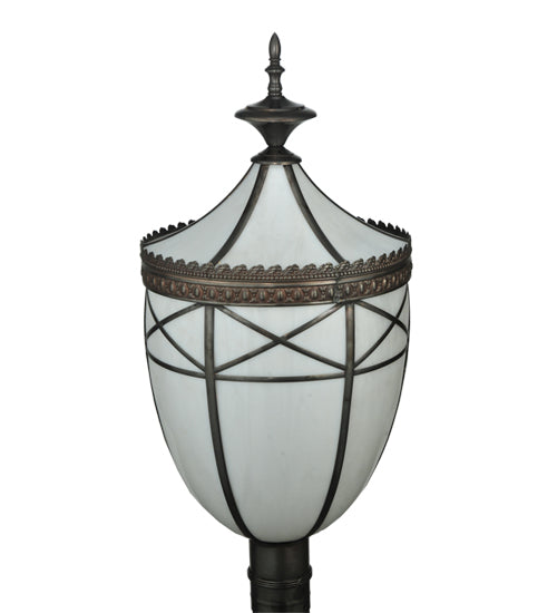 Meyda Lighting Borough Hall 14" Craftsman Brown Hall Post Light With White Art Shade Glass