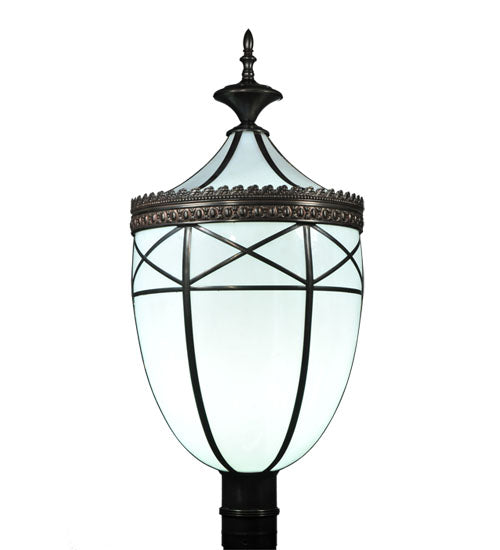 Meyda Lighting Borough Hall 14" Craftsman Brown Hall Post Light With White Art Shade Glass