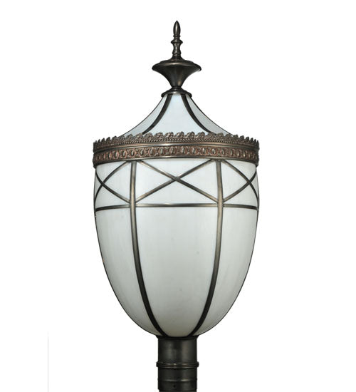 Meyda Lighting Borough Hall 14" Craftsman Brown Hall Post Light With White Art Shade Glass