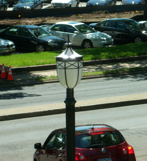 Meyda Lighting Borough Hall 14" Craftsman Brown Hall Post Light With White Art Shade Glass