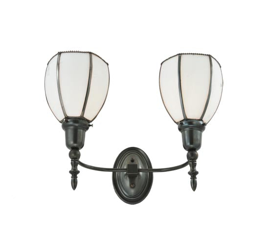 Meyda Lighting Borough Hall 18" 2-Light Craftsman Brown Wall Sconce With White Art Shade Glass
