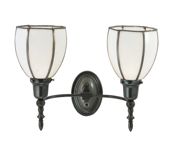 Meyda Lighting Borough Hall 18" 2-Light Craftsman Brown Wall Sconce With White Art Shade Glass