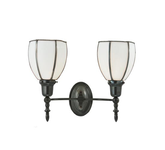 Meyda Lighting Borough Hall 18" 2-Light Craftsman Brown Wall Sconce With White Art Shade Glass
