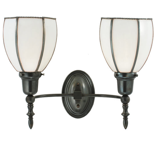 Meyda Lighting Borough Hall 18" 2-Light Craftsman Brown Wall Sconce With White Art Shade Glass