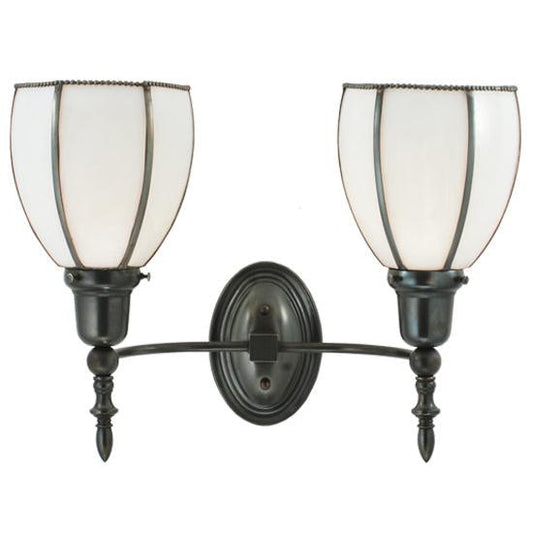 Meyda Lighting Borough Hall 18" 2-Light Craftsman Brown Wall Sconce With White Art Shade Glass