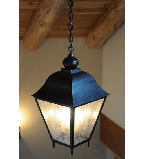 Meyda Lighting Boston 20" 4-Light Wrought Iron Lantern Pendant Light With Clear Seeded Shade Glass