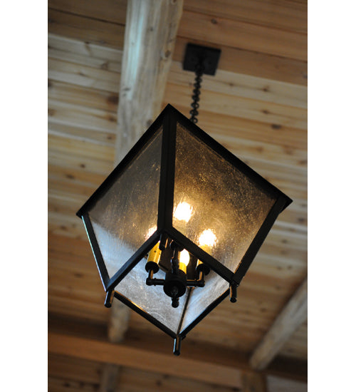Meyda Lighting Boston 20" 4-Light Wrought Iron Lantern Pendant Light With Clear Seeded Shade Glass