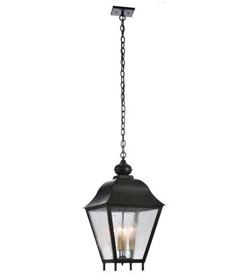 Meyda Lighting Boston 20" 4-Light Wrought Iron Lantern Pendant Light With Clear Seeded Shade Glass