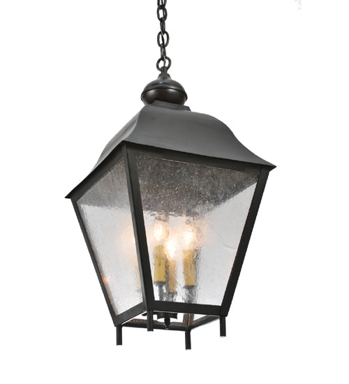 Meyda Lighting Boston 20" 4-Light Wrought Iron Lantern Pendant Light With Clear Seeded Shade Glass