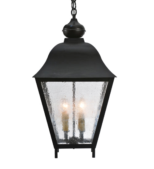 Meyda Lighting Boston 20" 4-Light Wrought Iron Lantern Pendant Light With Clear Seeded Shade Glass