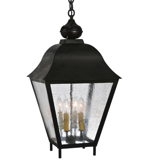 Meyda Lighting Boston 20" 4-Light Wrought Iron Lantern Pendant Light With Clear Seeded Shade Glass