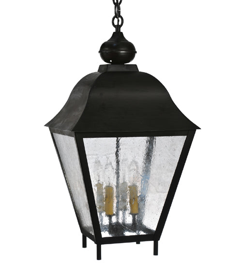 Meyda Lighting Boston 20" 4-Light Wrought Iron Lantern Pendant Light With Clear Seeded Shade Glass