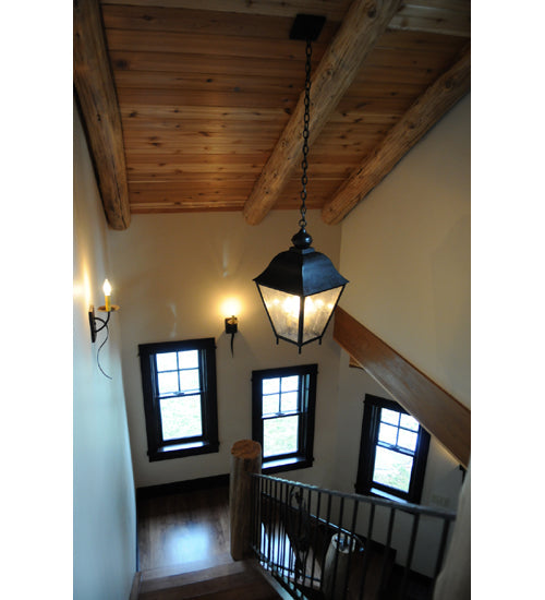 Meyda Lighting Boston 20" 4-Light Wrought Iron Lantern Pendant Light With Clear Seeded Shade Glass