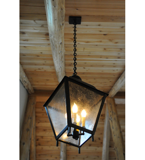 Meyda Lighting Boston 20" 4-Light Wrought Iron Lantern Pendant Light With Clear Seeded Shade Glass