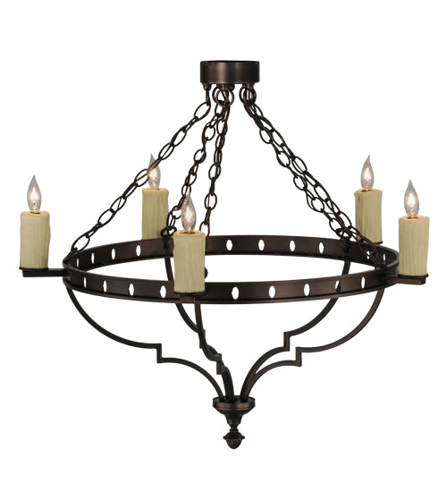 Meyda Lighting Bottini 31" 5-Light Mahogany Bronze Semi-flush Mount Ceiling Light With Ivory Faux Candlelight