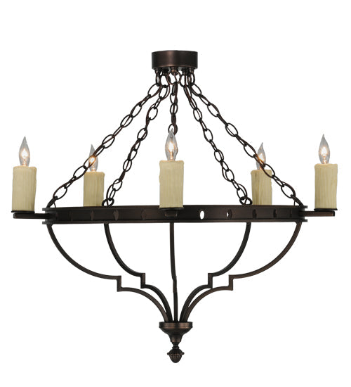 Meyda Lighting Bottini 31" 5-Light Mahogany Bronze Semi-flush Mount Ceiling Light With Ivory Faux Candlelight