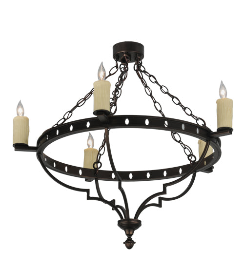 Meyda Lighting Bottini 31" 5-Light Mahogany Bronze Semi-flush Mount Ceiling Light With Ivory Faux Candlelight