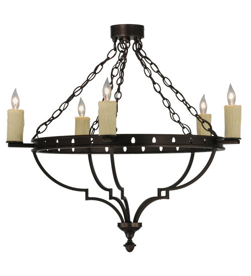 Meyda Lighting Bottini 31" 5-Light Mahogany Bronze Semi-flush Mount Ceiling Light With Ivory Faux Candlelight