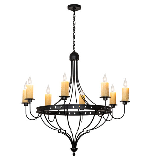 Meyda Lighting Bottini 48" 8-Light Textured Black Chandelier With Ivory Faux Candlelight
