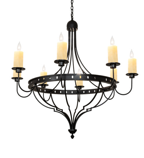 Meyda Lighting Bottini 48" 8-Light Textured Black Chandelier With Ivory Faux Candlelight