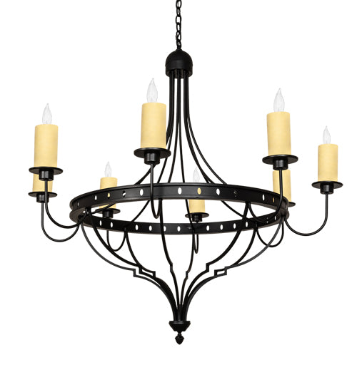 Meyda Lighting Bottini 48" 8-Light Textured Black Chandelier With Ivory Faux Candlelight