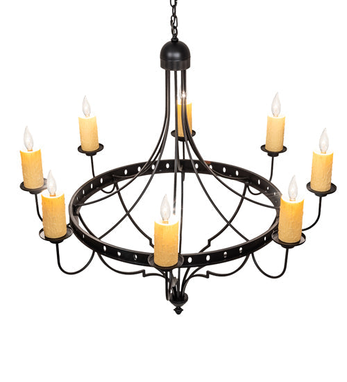 Meyda Lighting Bottini 48" 8-Light Textured Black Chandelier With Ivory Faux Candlelight